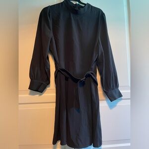 Banana Republic Black High Neck Belted Long Sleeve Dress 16 Petite